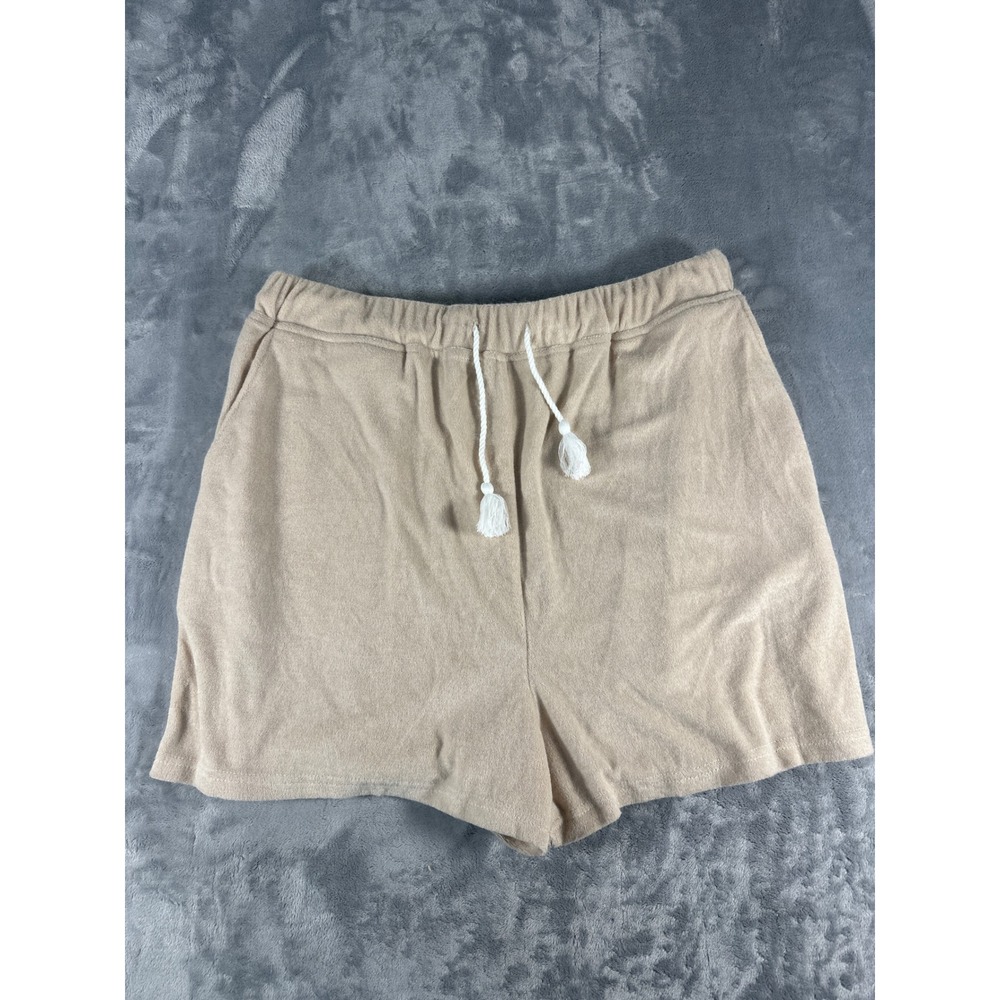 7 For All Mankind Terry Cloth Shorts Tan Beige Tassel Drawstring XL New